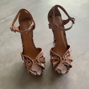 COACH snakeprint platform night heeled sandals